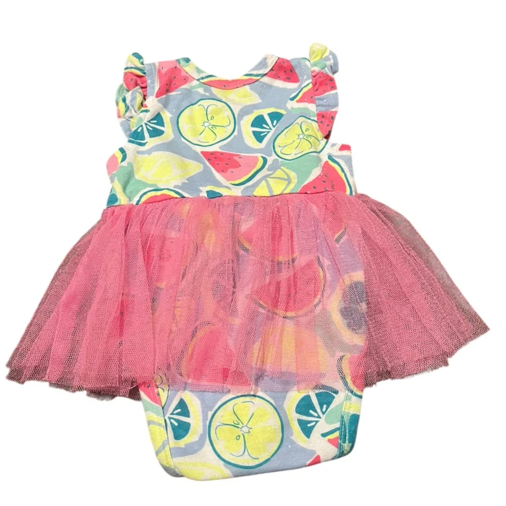Vibrant Fruit Print Diaper Cover with Pink Tulle